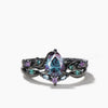 Black Gold Twig Inspired Ring Set Pear Cut Color-change Alexandrite Twisted Ring