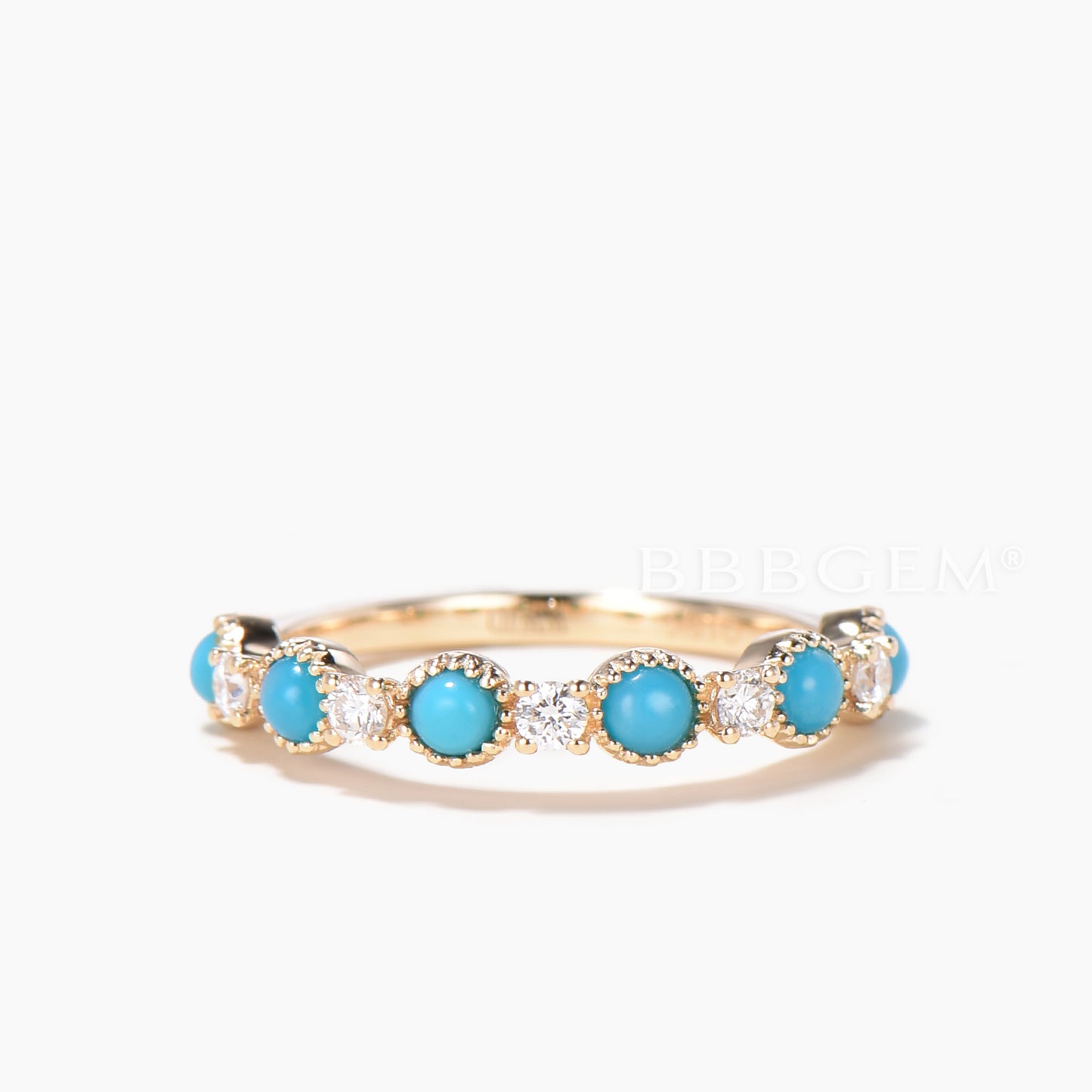 Turquoise Diamond Wedding Band 14k 18k White Rose Yellow Gold Engagement Ring Round Cut Bridal Anniversary Gift Women Promise