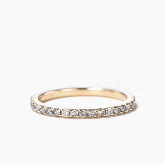 Round Cut Natural Salt and Pepper Diamond Half Eternity Ring Stacking Band