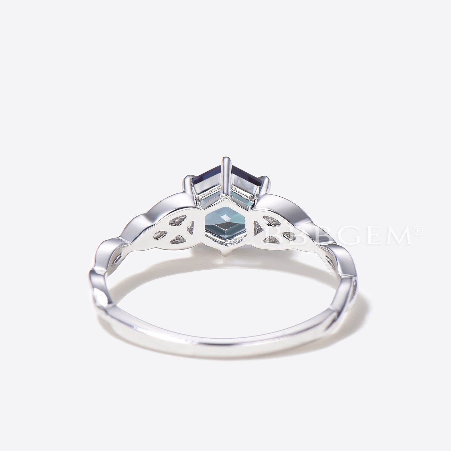 Hexagon Cut Color-change Alexandrite Engagement Ring Celtic Knot Solitaire Ring