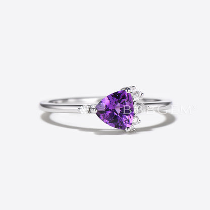 Trilliant Cut Amethyst Engagement Ring White Gold Cluster Moissanite Ring