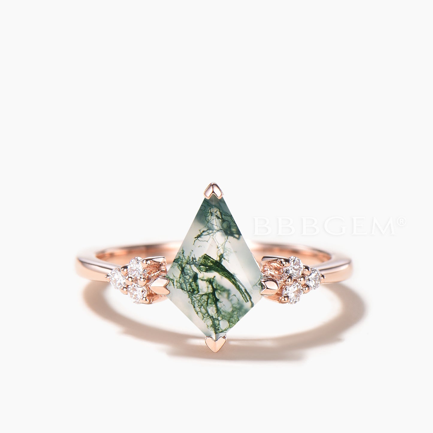Vintage Kite Natural Dawn Moss Agate & Diamond Engagement Ring 14K White Gold