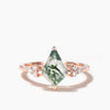 Vintage Kite Natural Dawn Moss Agate & Diamond Engagement Ring 14K White Gold