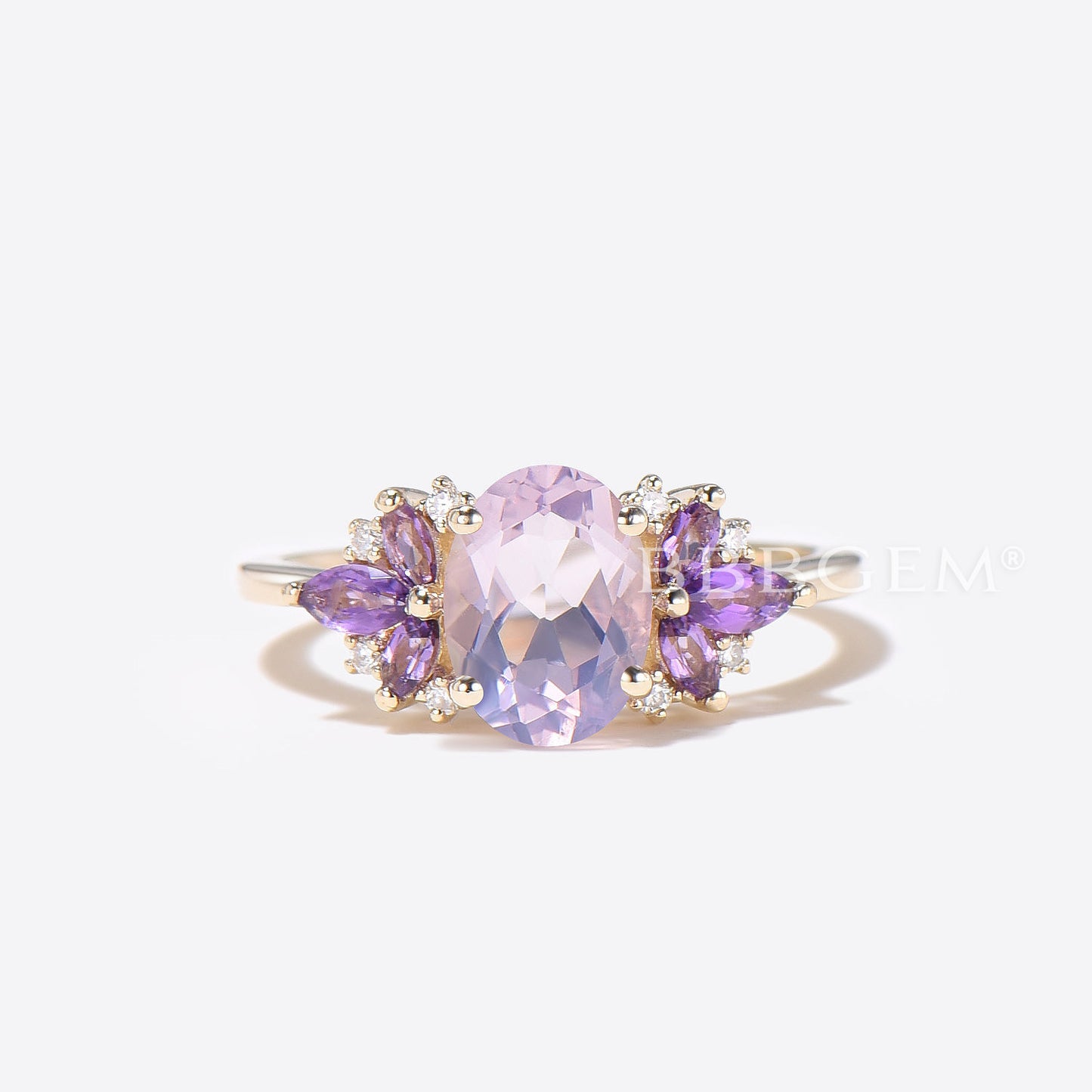 Oval Cut Lavender Amethyst Engagement Ring Cluster Amethyst Ring