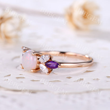 Opal Engagement Rings-BBBGEM Rose Gold Opal Ring