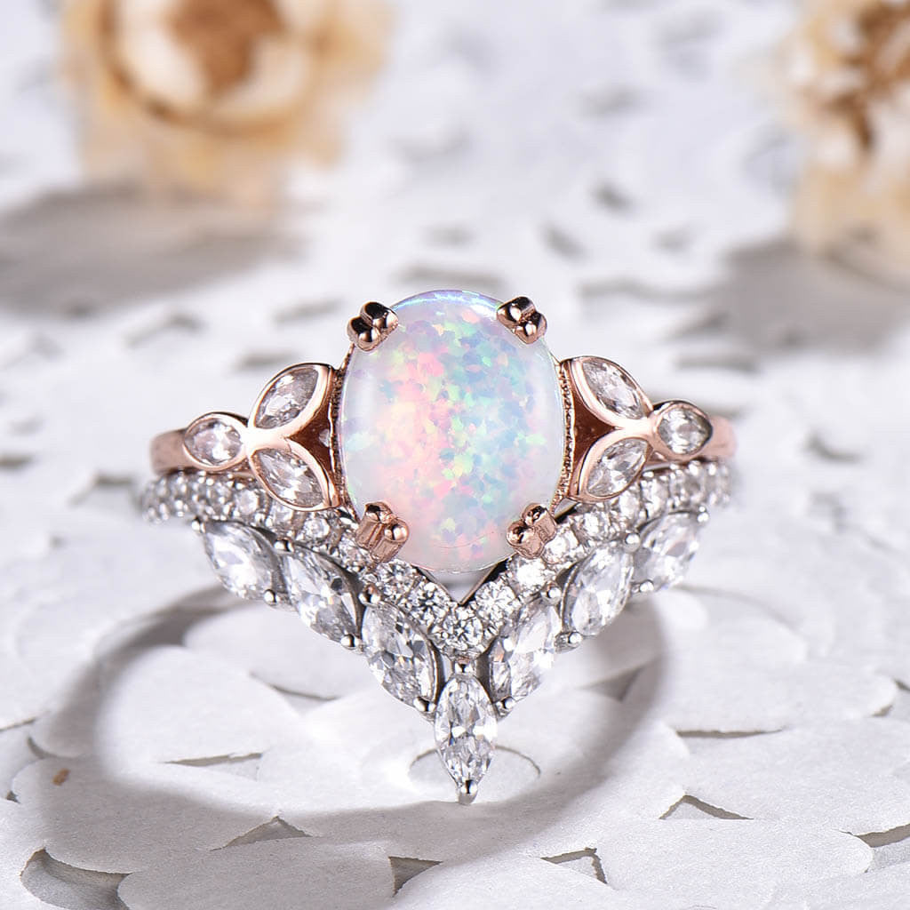 opal and moissanite ring-bbbgem oval opal engagement rings rose gold