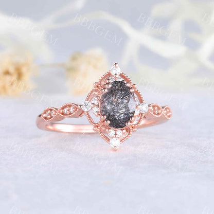 Black Rutilated Quartz ring rose gold