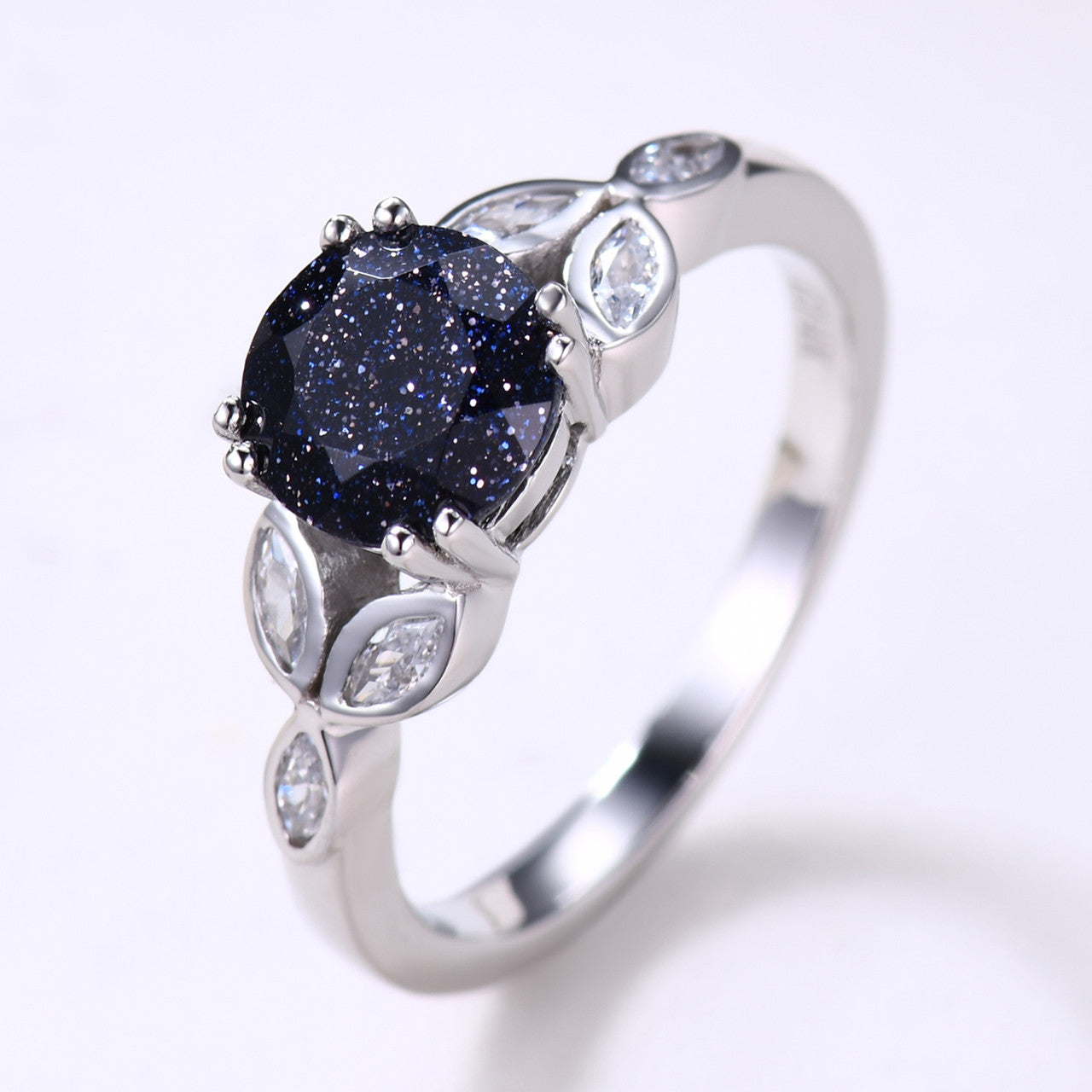 White Gold Blue Sandstone -BBBGEM Blue Sandstone Ring