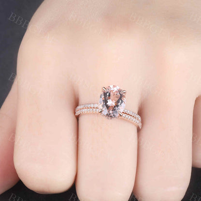 Rose Gold Morganite Wedding Set