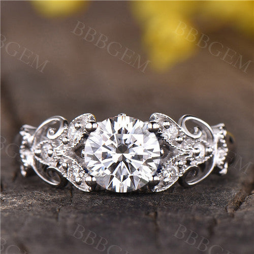 Brilliant Moissanite Engagement Ring Charles & Colvard Moissanite Wedding Ring 14k White Gold