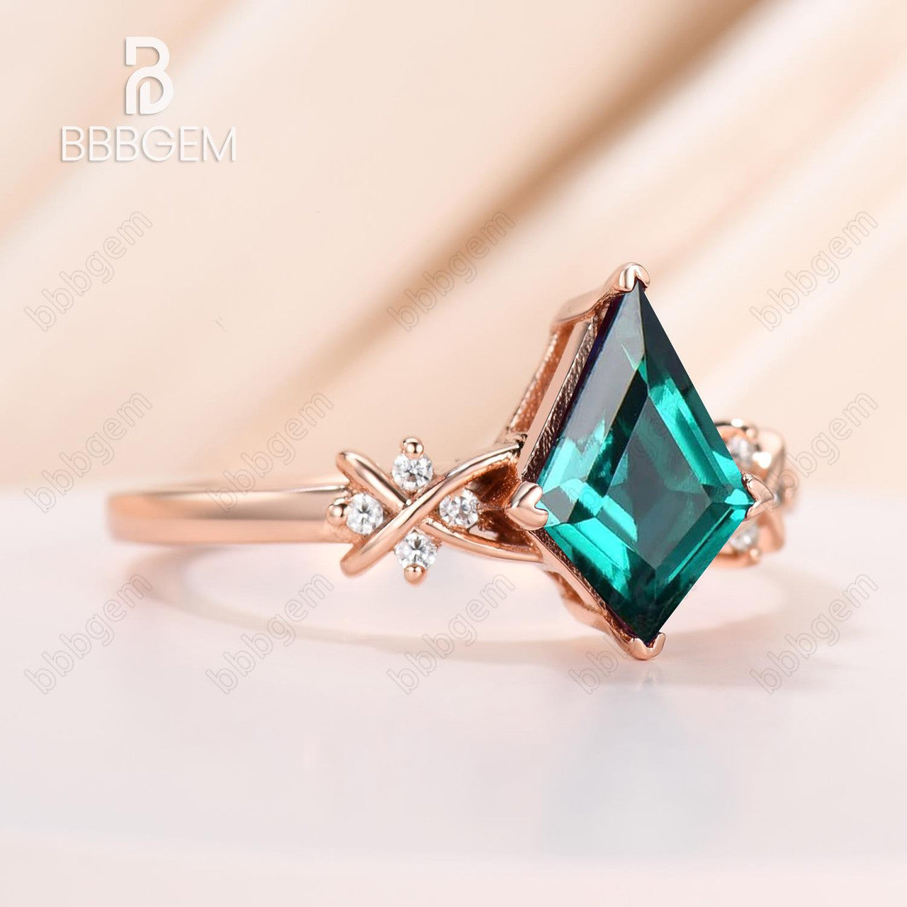 Kite Emerald Ring Set- 925 Sterling Silver Genuine Emerald Engagement Ring for Women- Promise Ring May Birthstone Anniversary Gift for Her