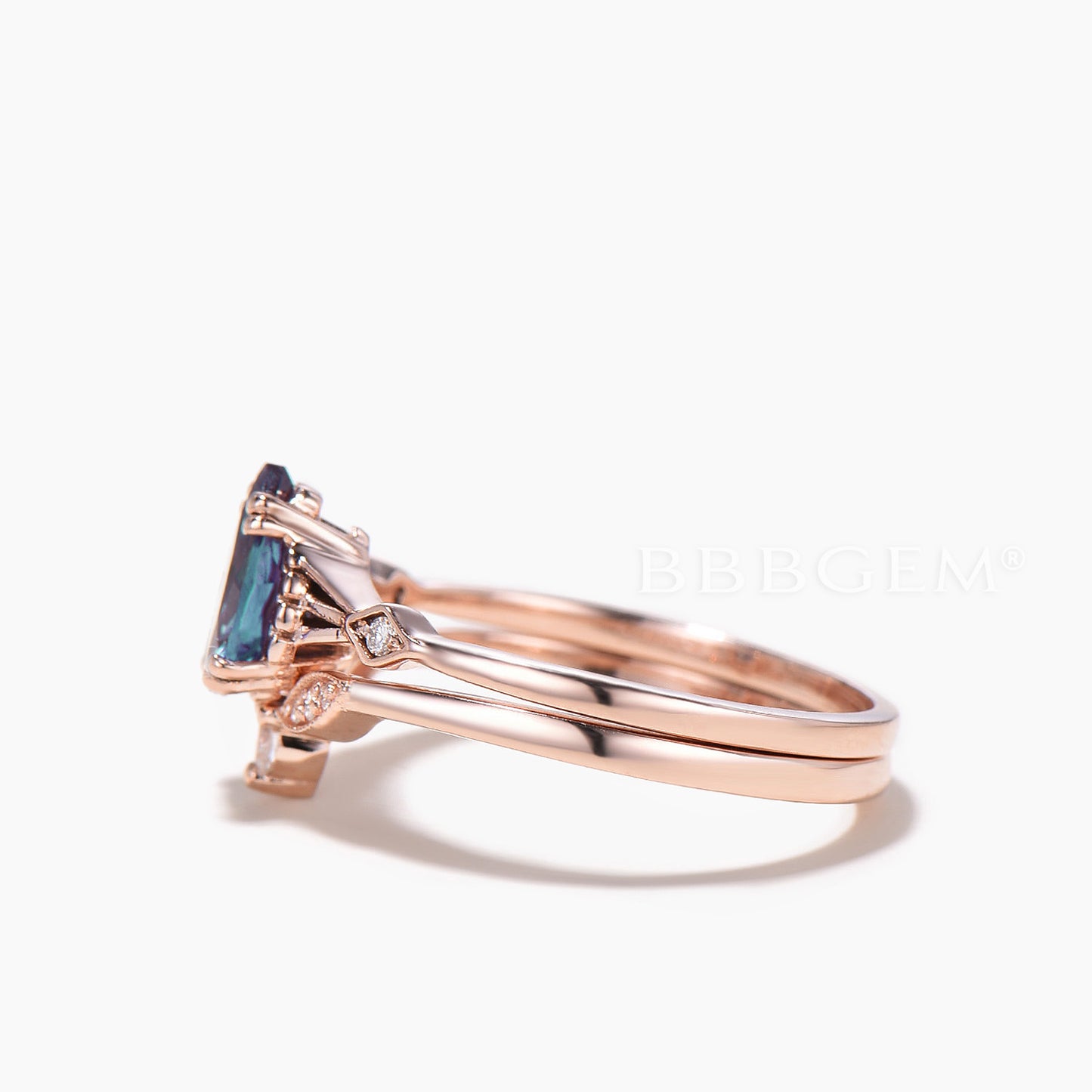 Moissanite Ring Set Teardrop Cut Color-change Alexandrite Three Stone Ring