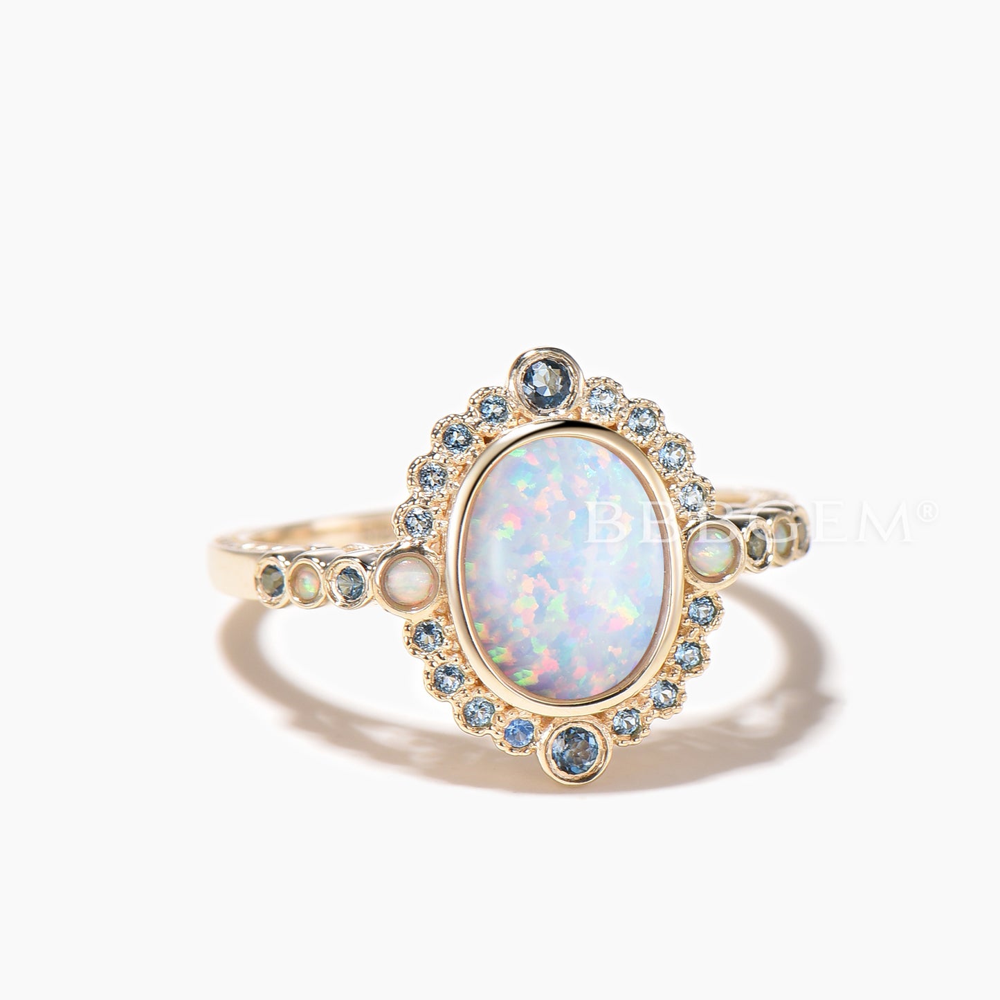 Unique Opal And London Blue Topaz Engagement Ring Rose Gold
