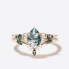 Pear Natural Moss Agate Engagement Ring 14k Gold Diamond Wedding Ring