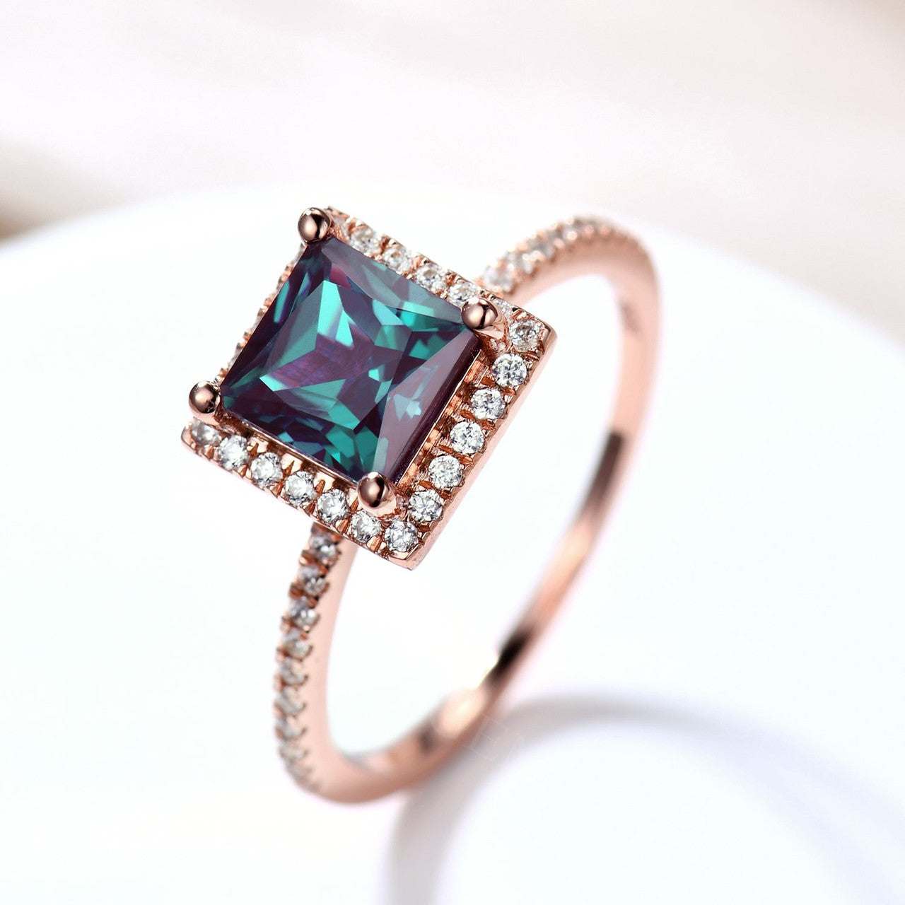 Alexandrite And Diamond Ring-BBBGEM Alexandrite Engagement Ring