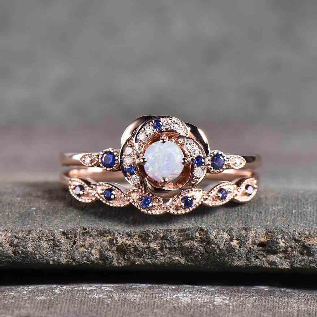 opal engagement ring set