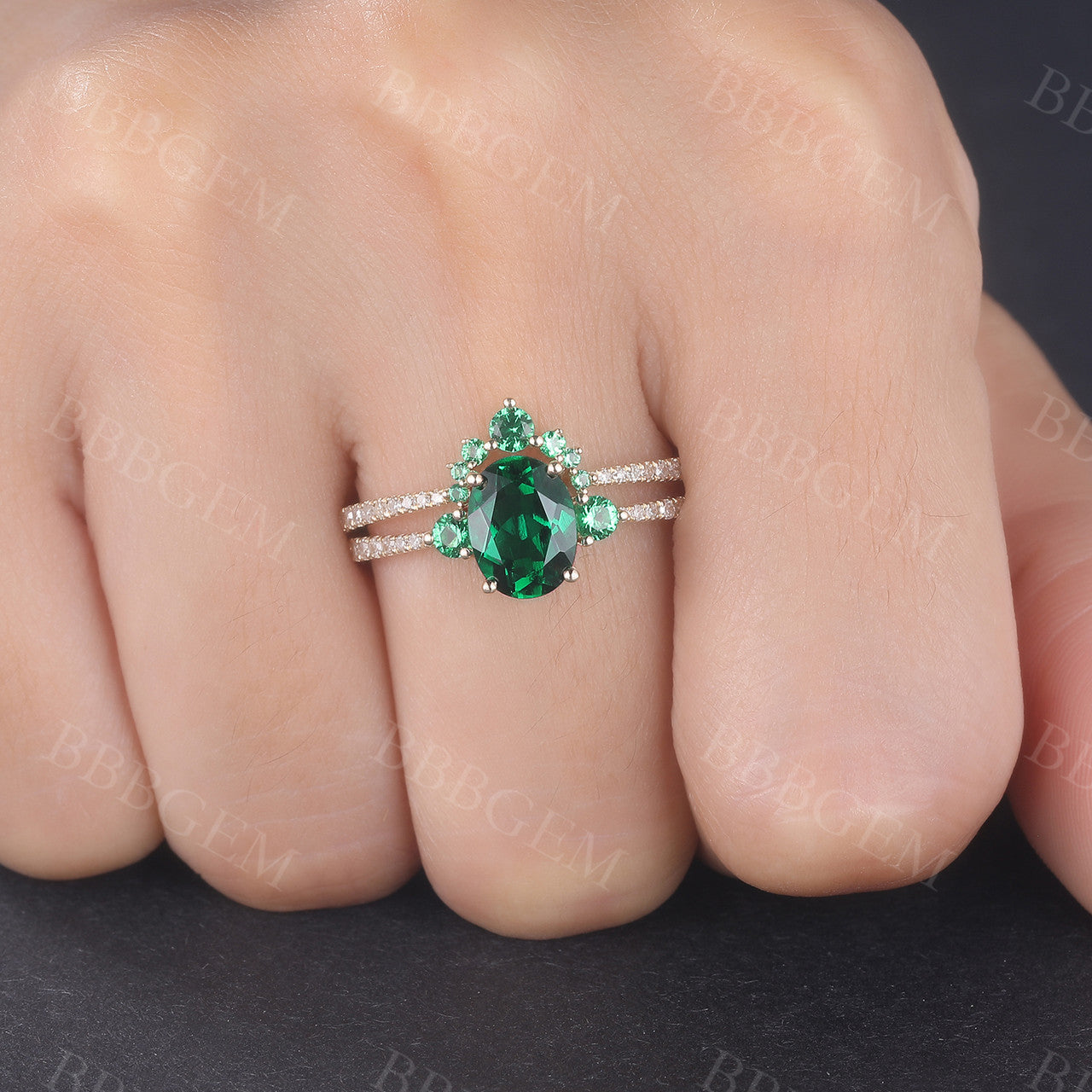 Emerald Bridal Set -BBBGEM Oval Emerald Engagement Rings