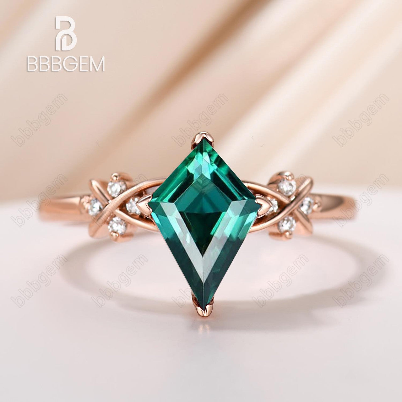 Kite Emerald Ring Set- 925 Sterling Silver Genuine Emerald Engagement Ring for Women- Promise Ring May Birthstone Anniversary Gift for Her