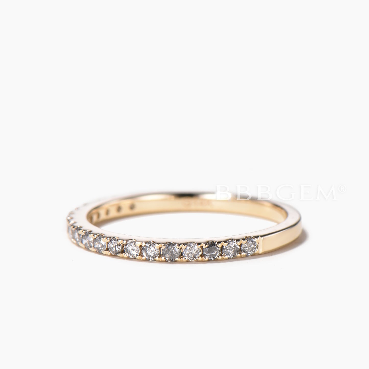 Round Cut Natural Salt and Pepper Diamond Half Eternity Ring Stacking Band