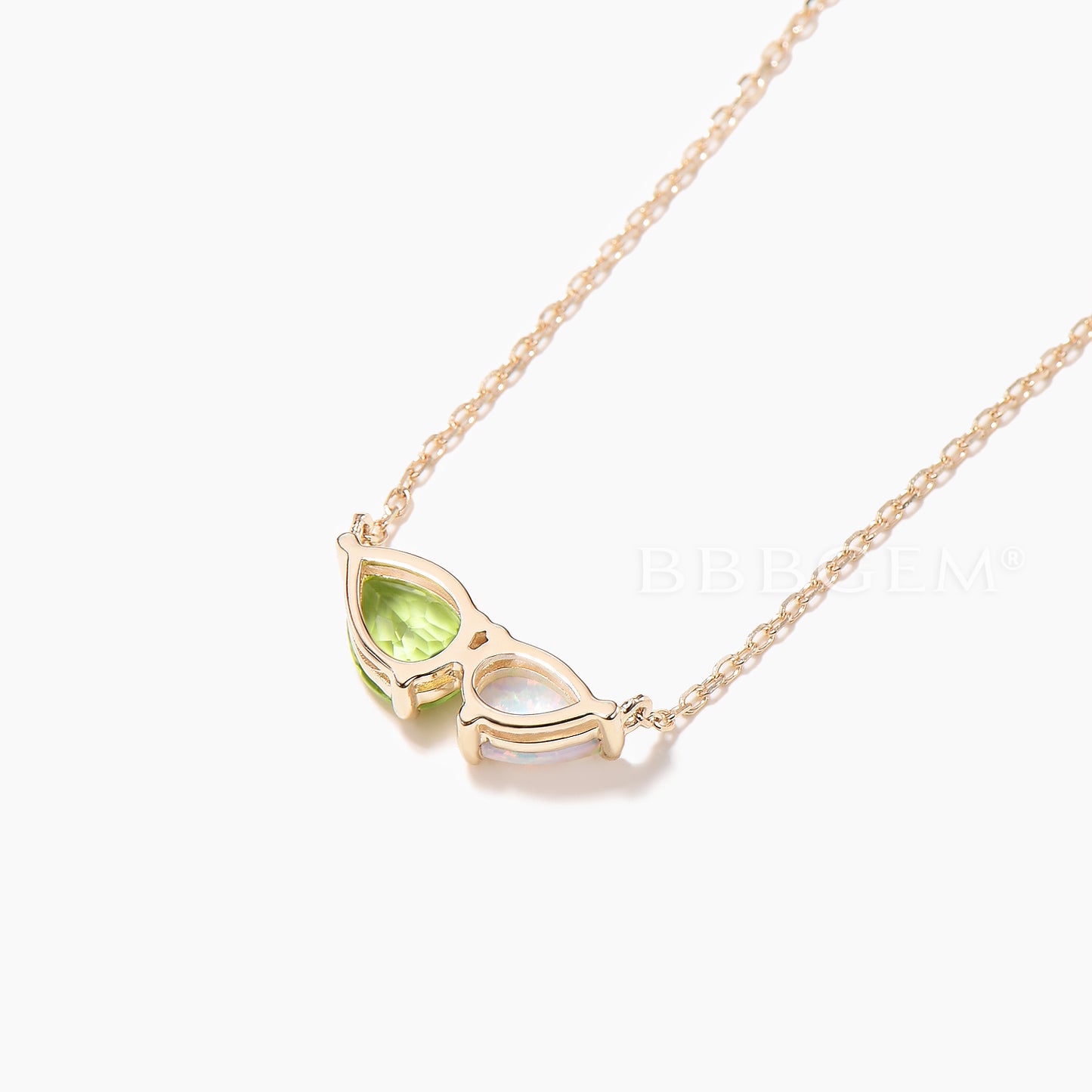 Teardrop Cut Peridot Opal Necklace Toi et Moi Yellow Gold Wedding Pendant