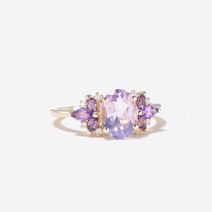 Oval Cut Lavender Amethyst Engagement Ring Cluster Amethyst Ring