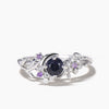 Round Galaxy Blue Sandstone Amethyst Moon Leaf Engagement Ring