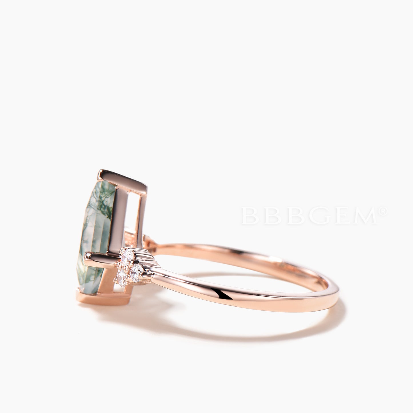 Vintage Kite Natural Dawn Moss Agate & Diamond Engagement Ring 14K White Gold