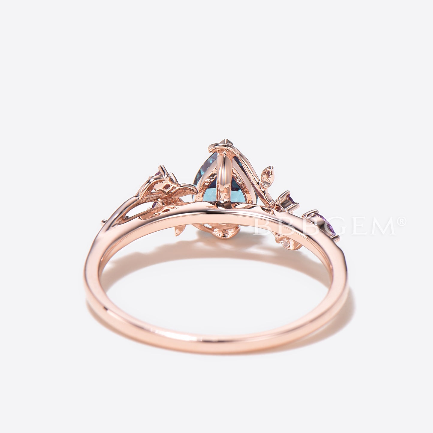 Twig Leaf Pear Color-Change Alexandrite Ring Nature Inspired Amethyst Ring