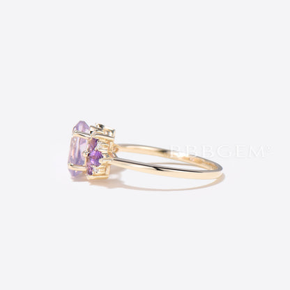 Oval Cut Lavender Amethyst Engagement Ring Cluster Amethyst Ring