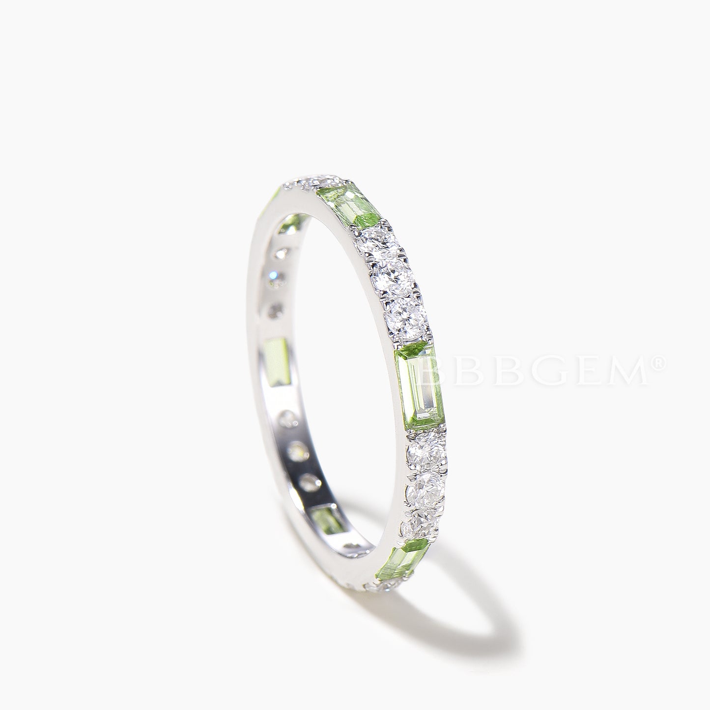 Baguette Cut Natural Peridot Wedding Band Diamond Full Eternity Stacking Band