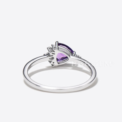 Trilliant Cut Amethyst Engagement Ring White Gold Cluster Moissanite Ring