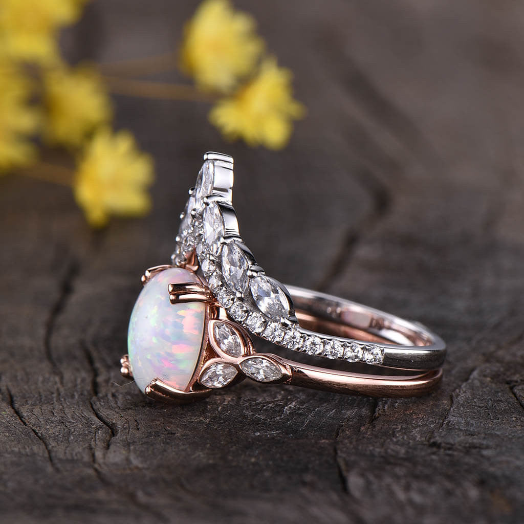 diamond and opal ring-bbbgem oval opal engagement rings rose gold