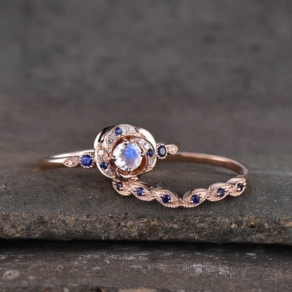 Moonstone Engagement ring Set Rose Gold