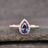 Pear Shaped Alexandrite Halo Diamond Engagement Ring 5x8mm