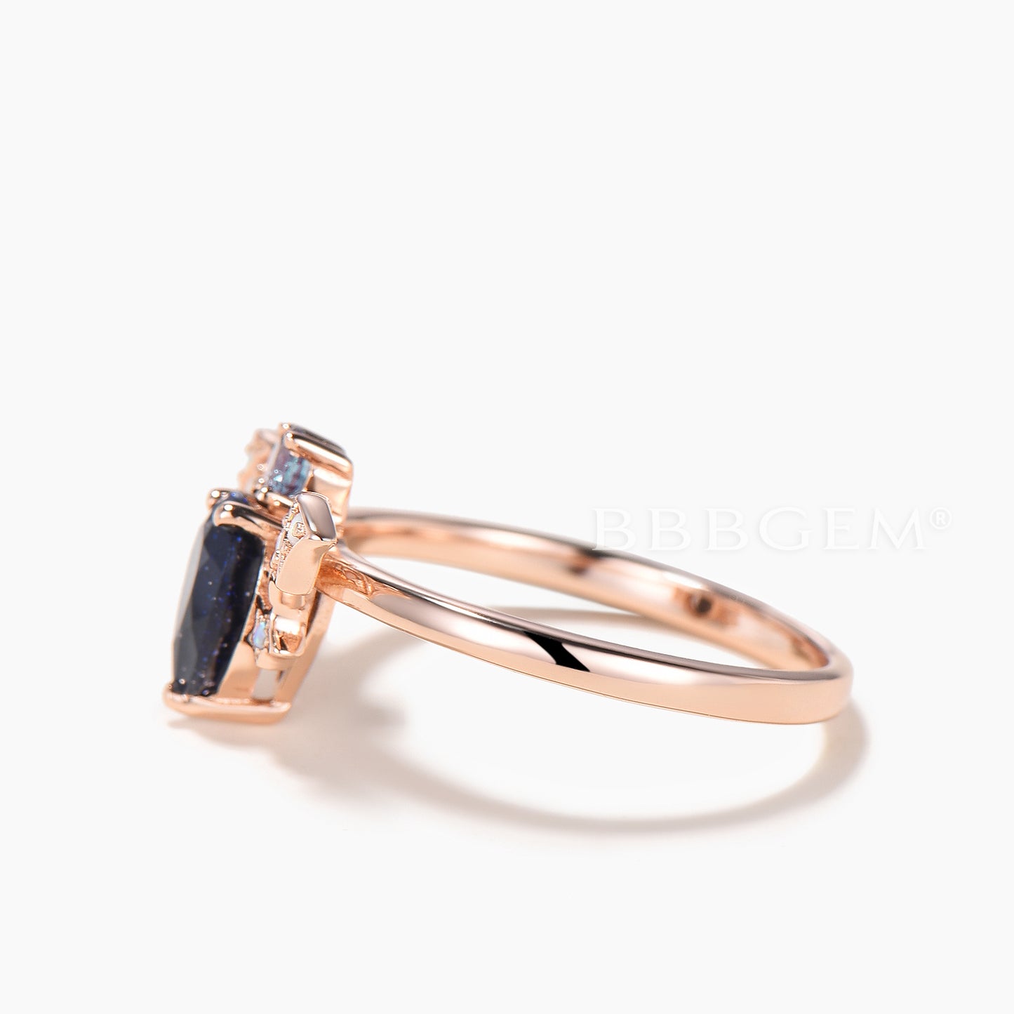 Pear Cut Blue Sandstone Bat Engagment Ring Alexandrite Opal Accent Ring