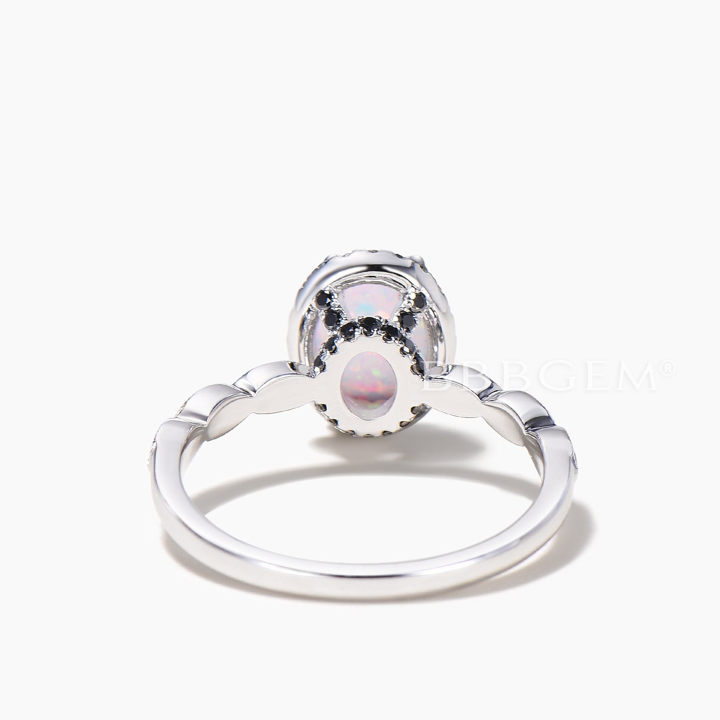 Unique Opal and Black Diamond Engagement Ring Rose Gold Art Deco Milgrain