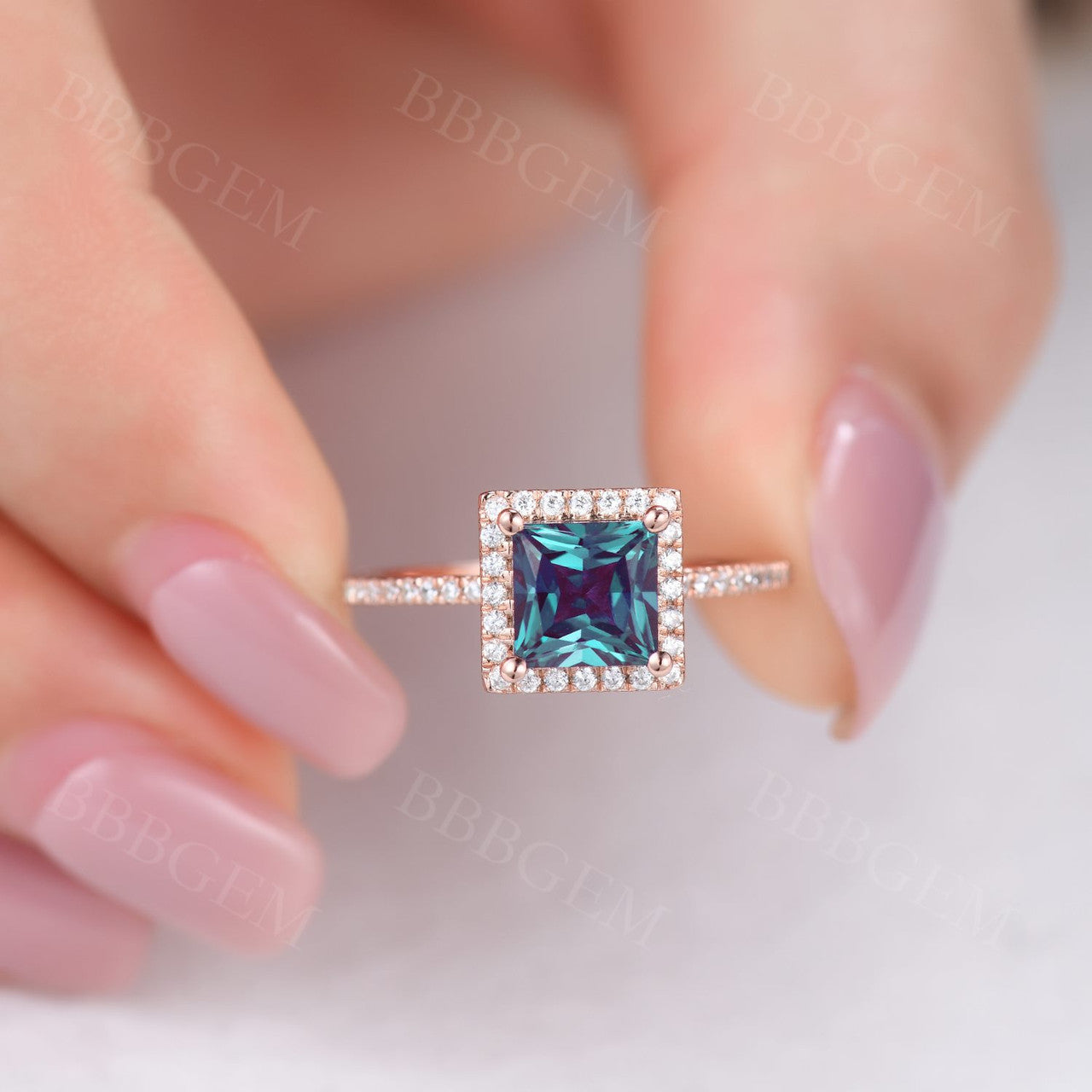 Alexandrite Engagement Ring Princess Cut-BBBGEM Alexandrite Engagement Ring