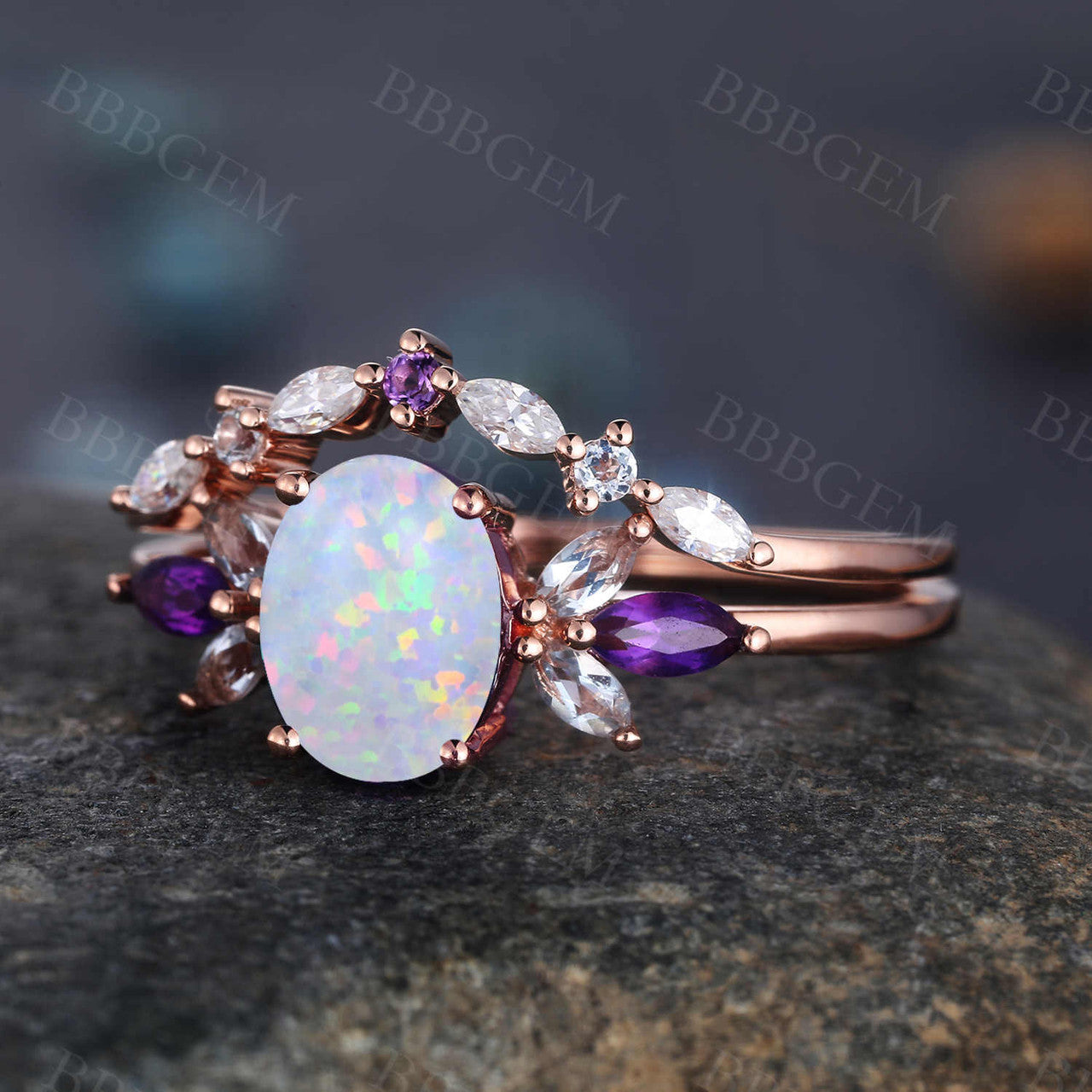 Rose Gold Opal Ring-BBBGEM Opal Engagement Rings