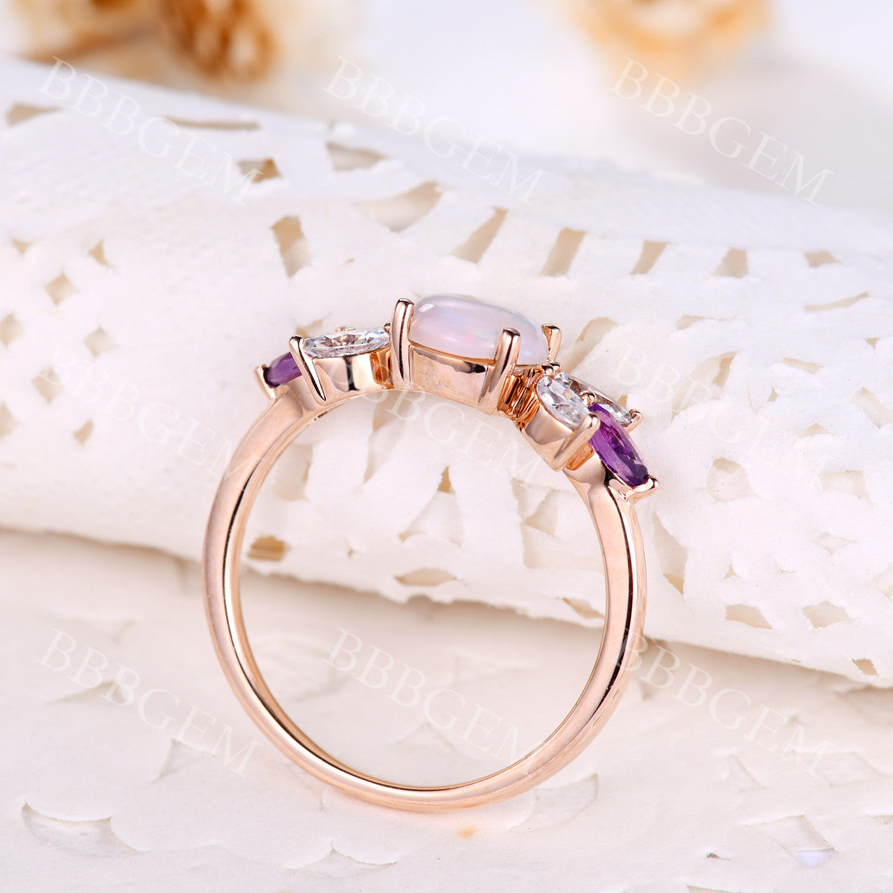 White Opal Ring-BBBGEM Rose Gold Opal Ring