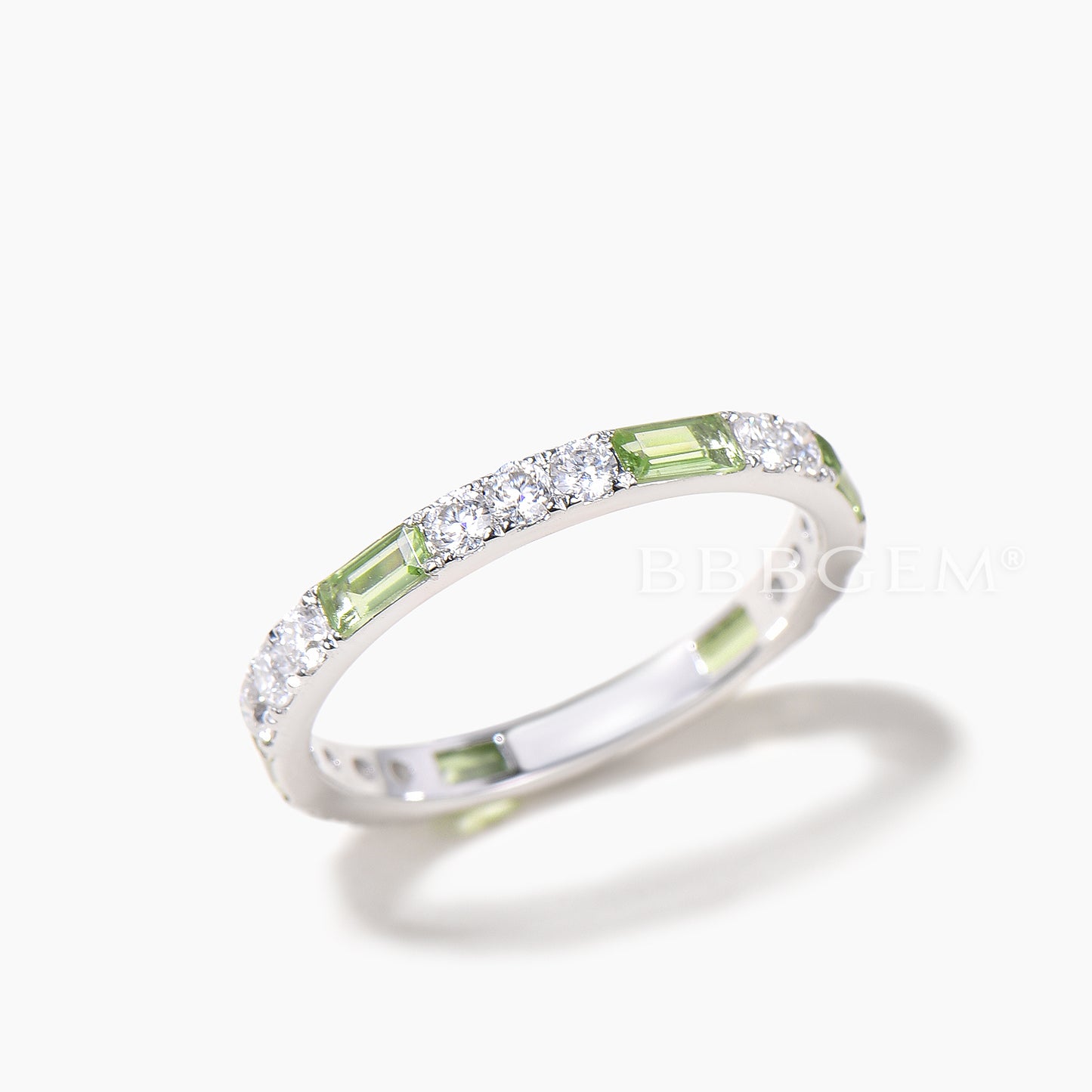 Baguette Cut Natural Peridot Wedding Band Diamond Full Eternity Stacking Band