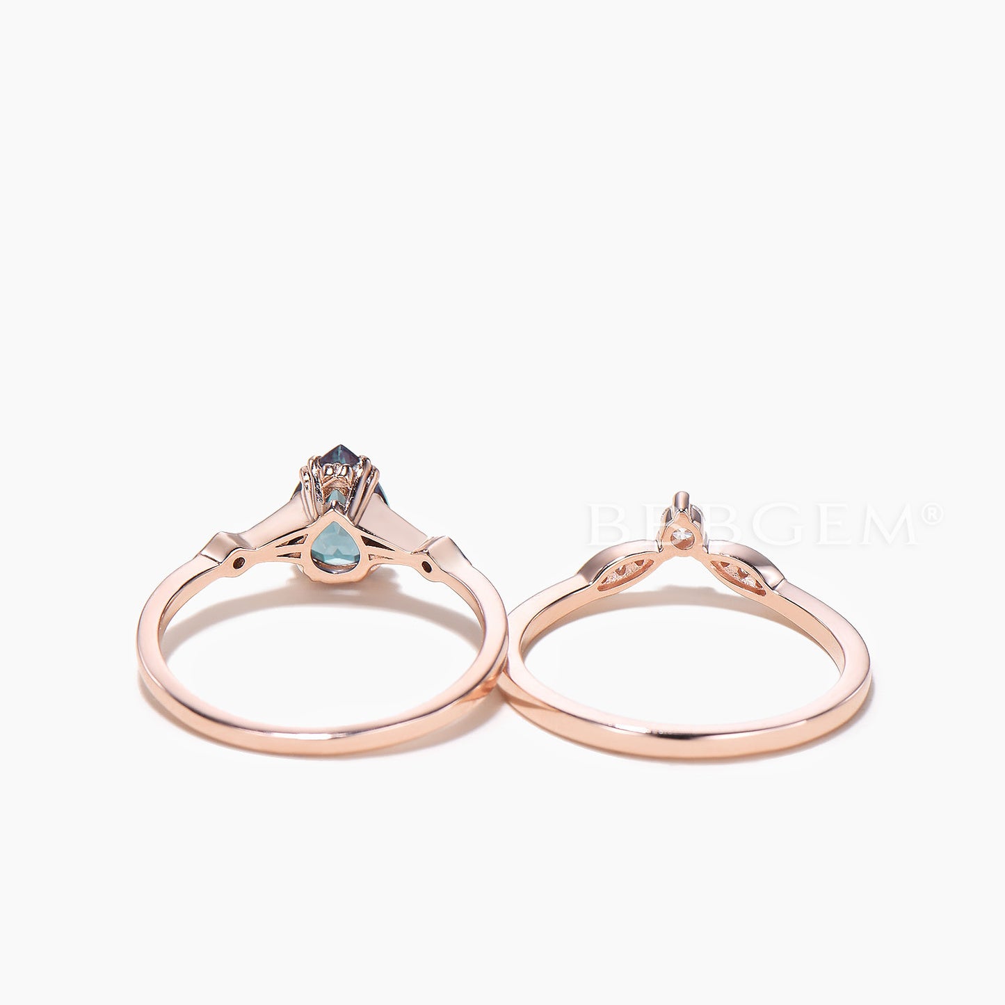 Moissanite Ring Set Teardrop Cut Color-change Alexandrite Three Stone Ring