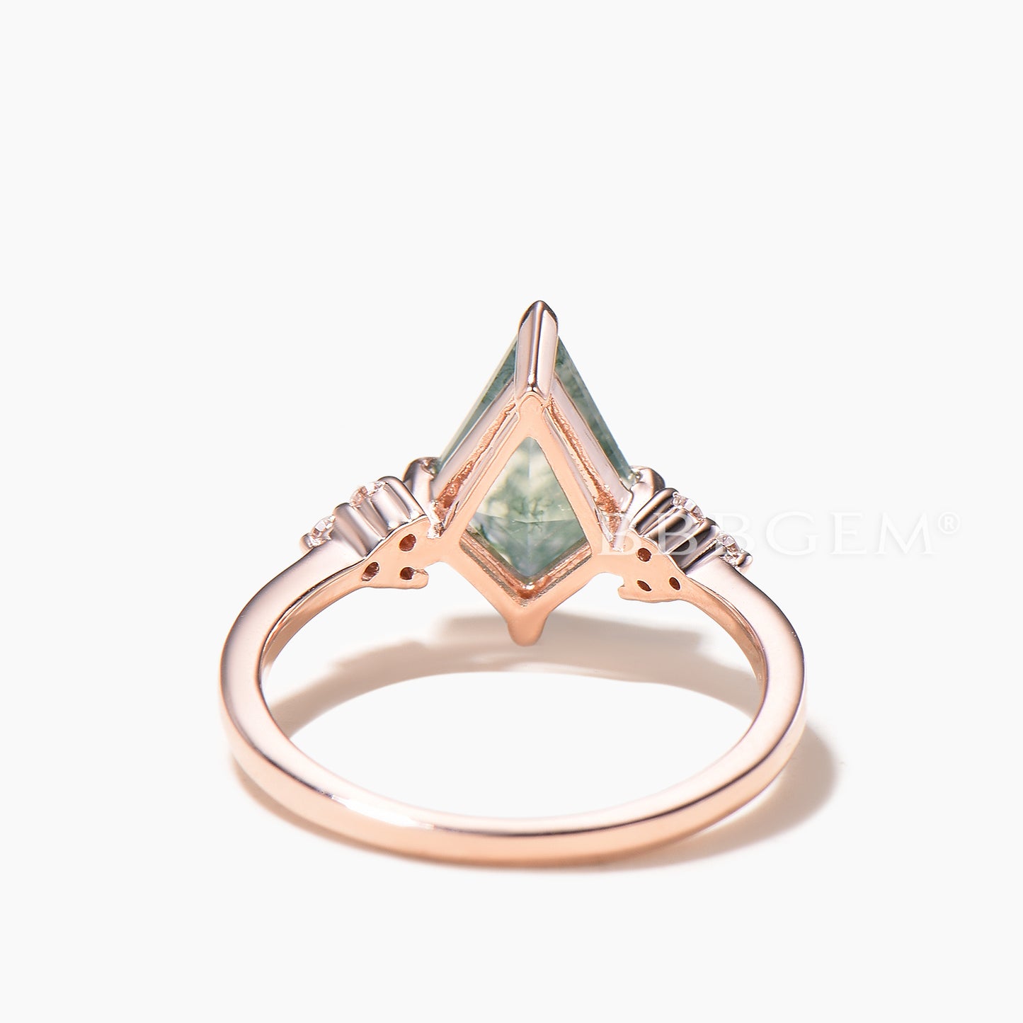 Vintage Kite Natural Dawn Moss Agate & Diamond Engagement Ring 14K White Gold