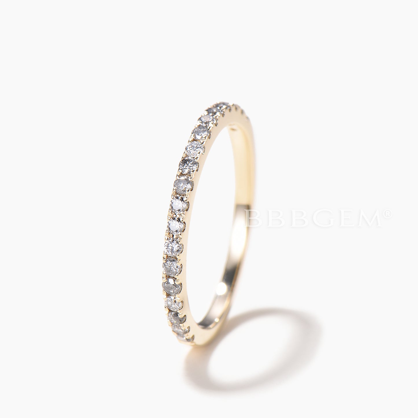 Round Cut Natural Salt and Pepper Diamond Half Eternity Ring Stacking Band