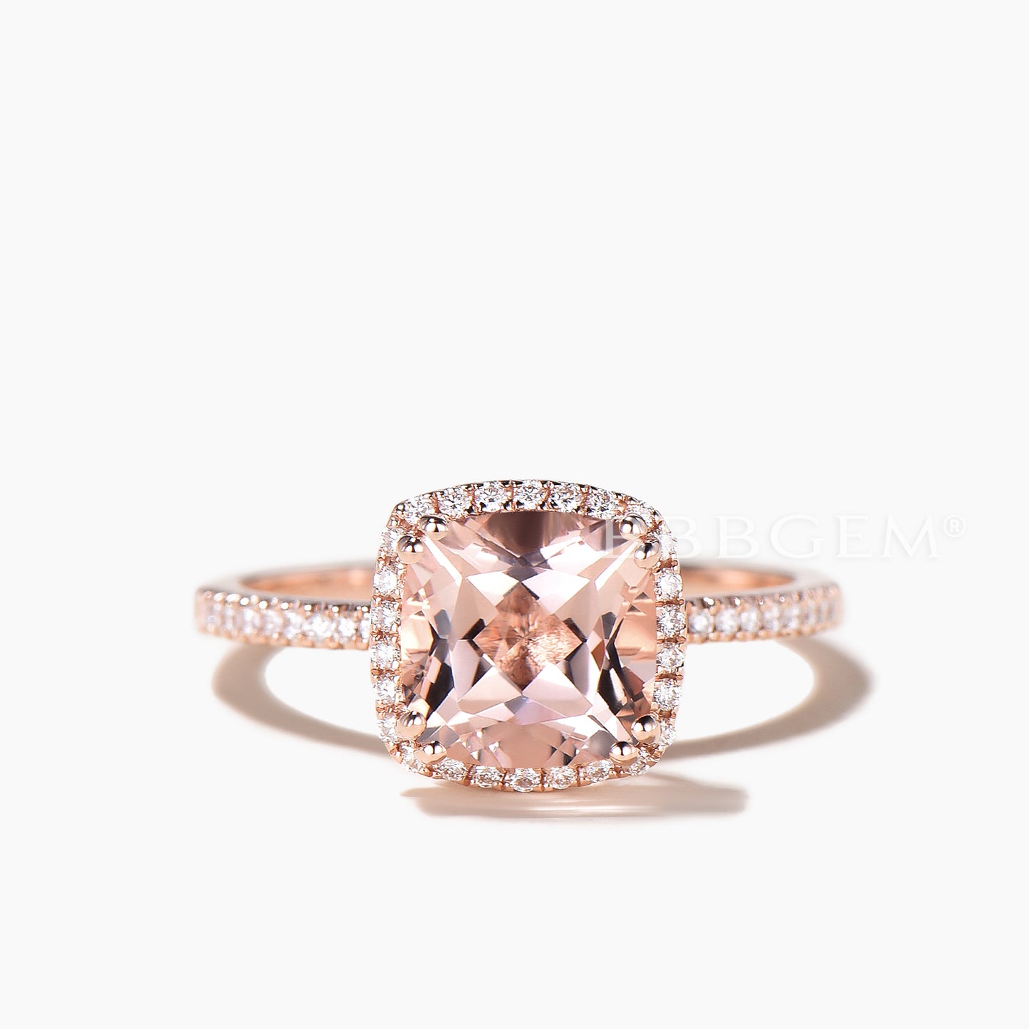 2.4 Carat Cushion Cut Peach Morganite Wedding Set Diamond Bridal Ring 14k Rose Gold Art Deco Half Eternity Band