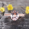 Rose Gold Morganite Wedding Set Diamond Half Eternity Ring 7x9mm Oval Art Deco Stacking Band 14k/18k