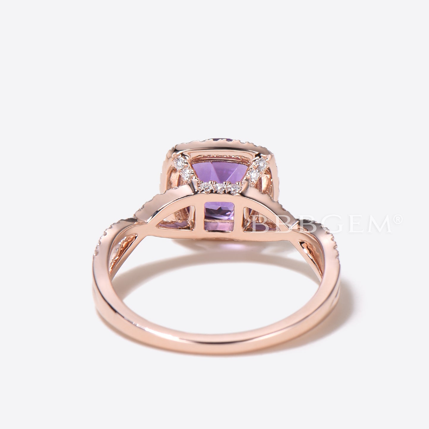 Twisted Round Cut Natural Amethyst Engagement Ring Split Shank Diamond Halo Wedding Ring