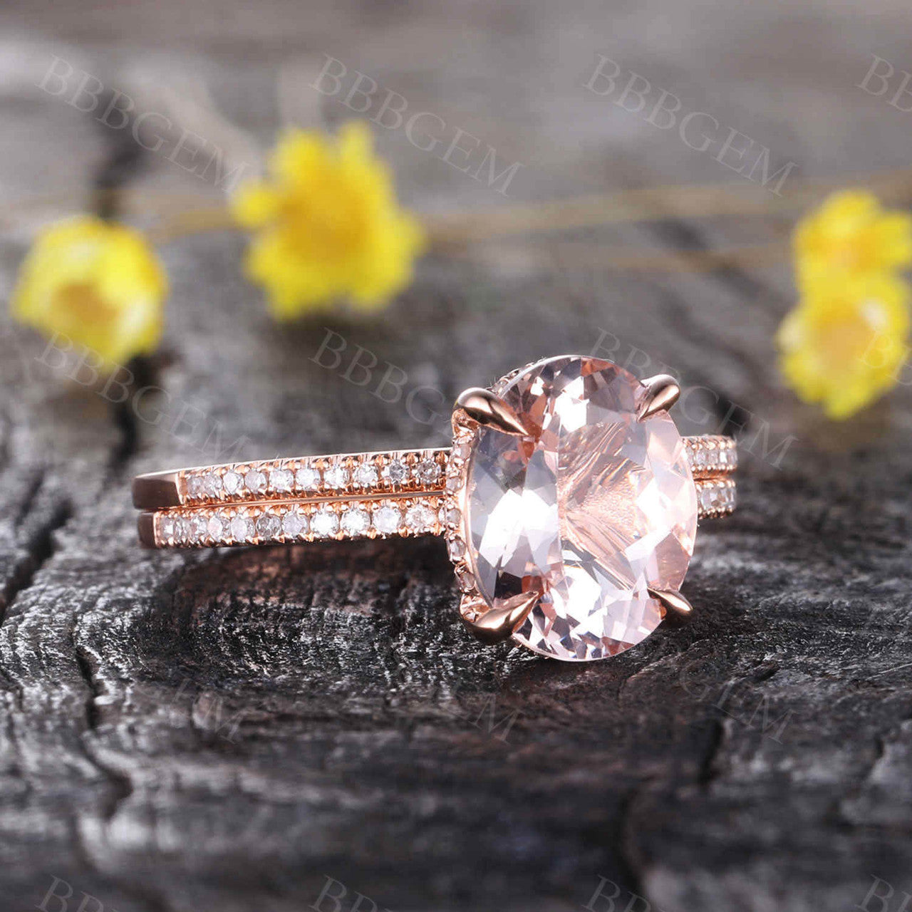 Rose Gold Morganite Wedding Set