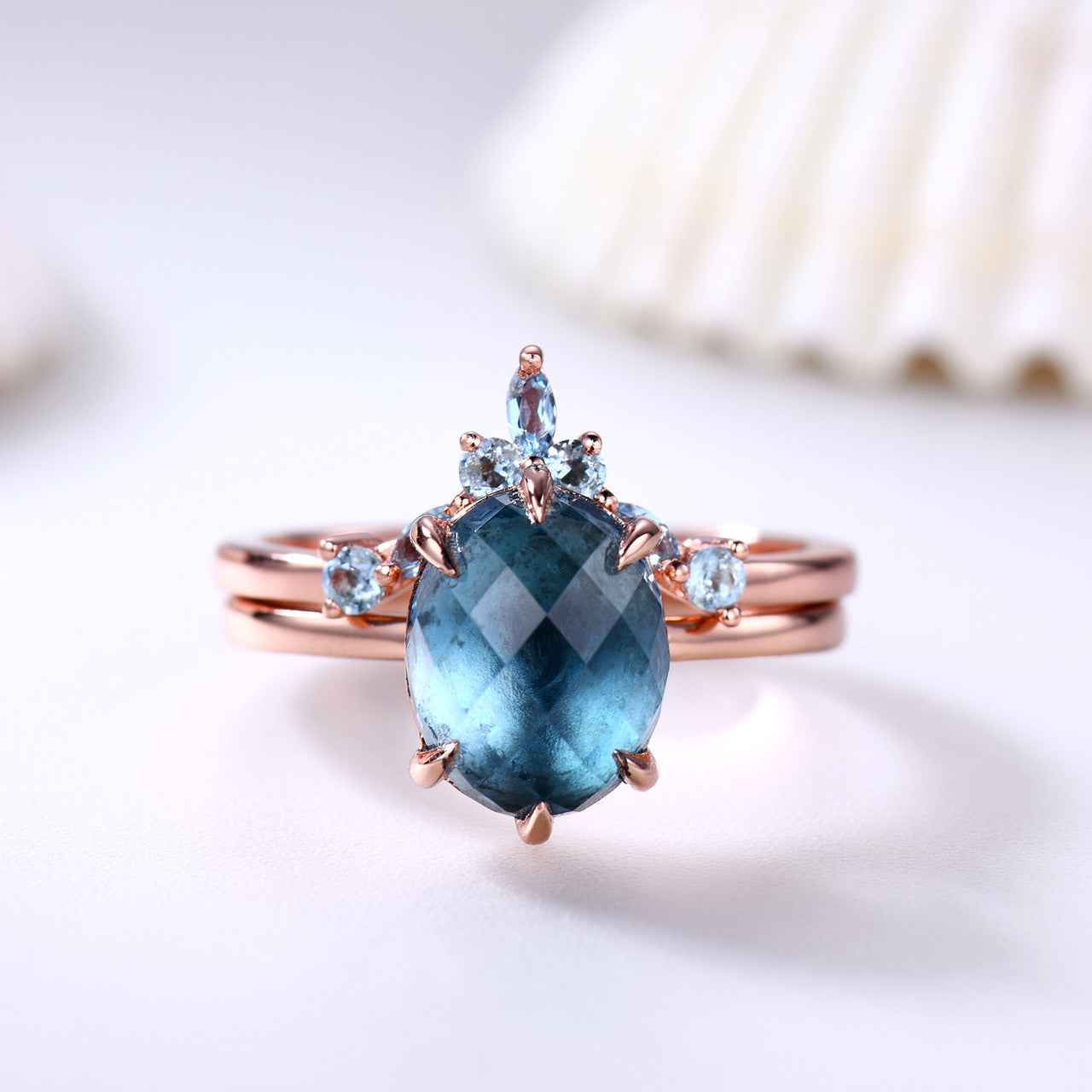 London Blue Topaz Ring Set-BBBGEM London Blue Topaz Ring Set