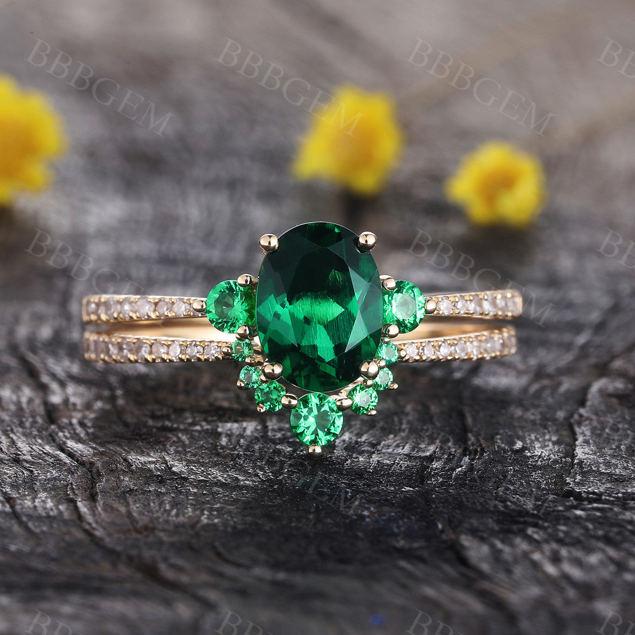 1.2ct Emerald Rig Set-BBBGEM Oval Emerald Engagement Rings