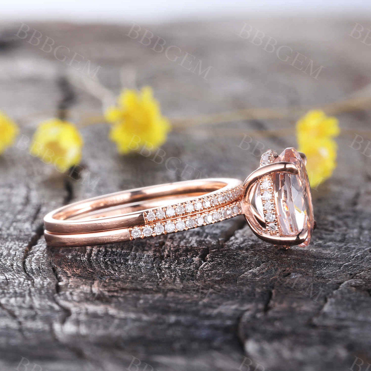 Rose Gold Morganite Wedding Set